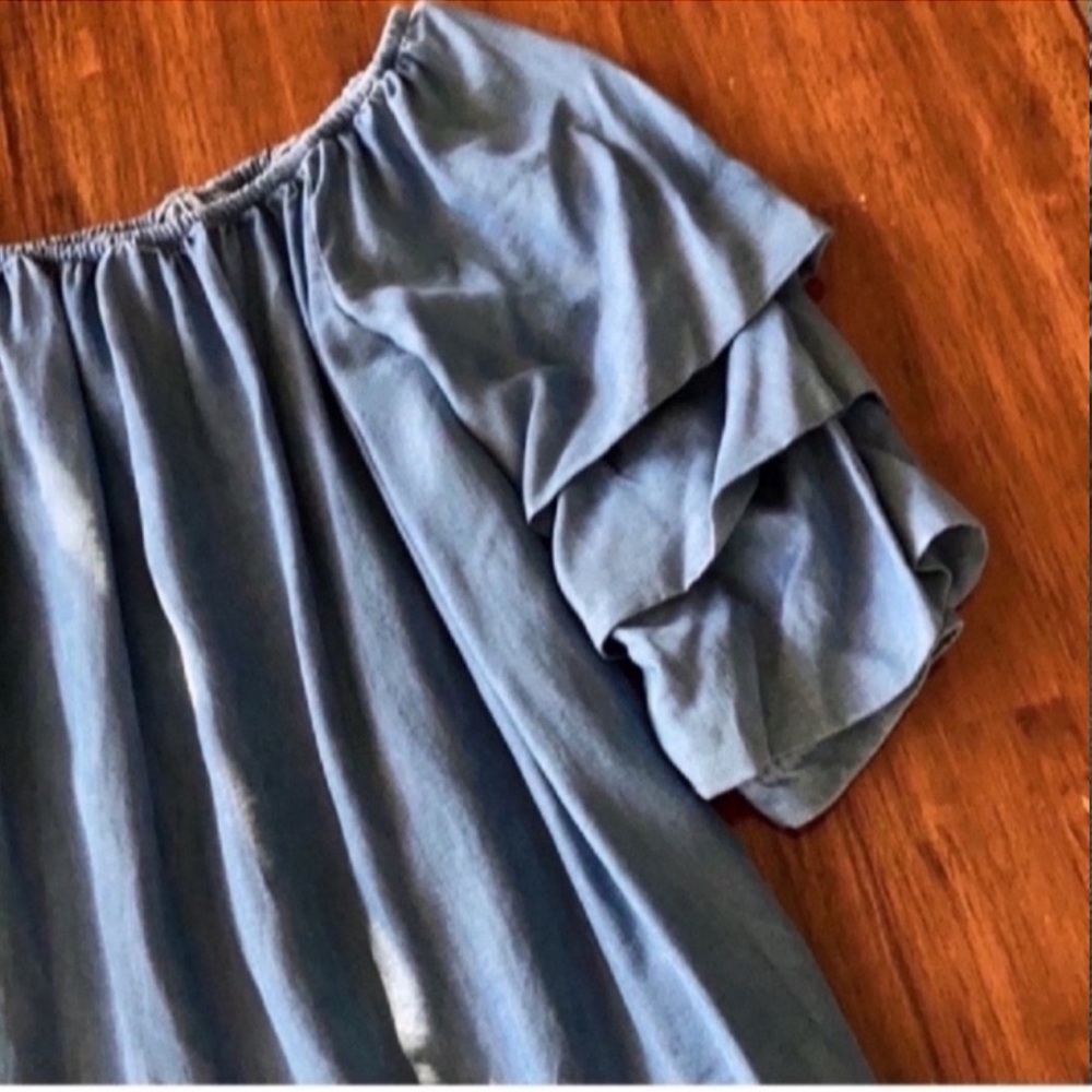 Zara Blue Chambray Bubble Sleeve Mini Dress axS NWOT - Picture 4 of 8